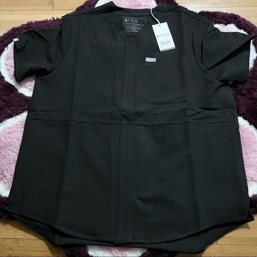 FIGS BLACK MASAYA V NECK TOP SMALL